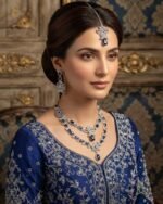 American Diamond Double Layer Necklace Set with Earrings & Maang Tikka