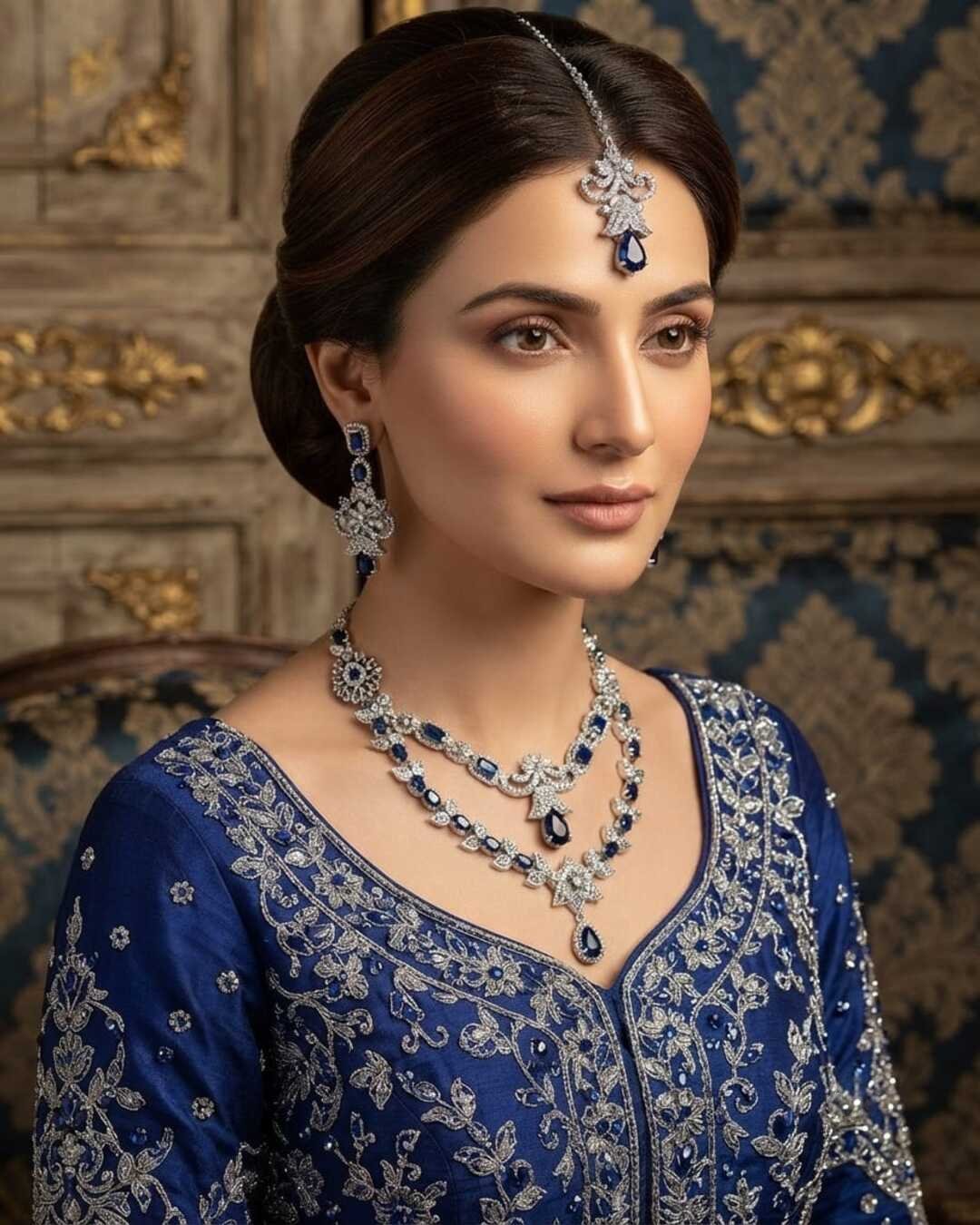WhatsApp Image 2026-09-26 at 2.37.29 PM American Diamond Double Layer Necklace Set with Earrings & Maang Tikka - Image 1